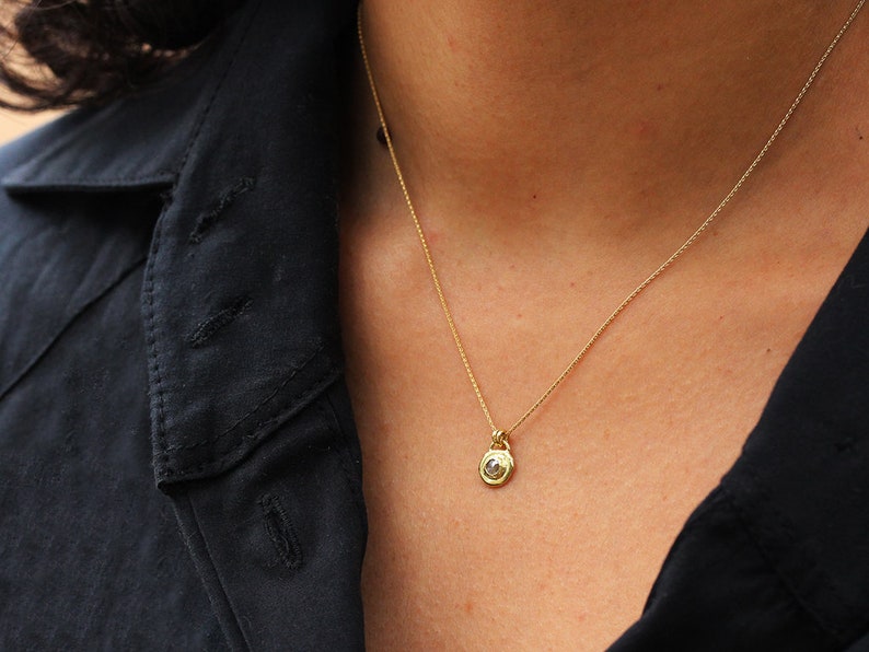 Boho Gold Necklace, 18k Gold Necklace, 14K Solitaire Diamond Pendant, 22K Raw Diamond jewelry, Real Natural Diamond, Perfect Gift For Her image 4