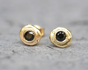 Solid Gold Earrings, Black Diamond Earrings, Diamond Studs, Gold Post Earrings, 22K Gold Earrings, Unique Diamond Earrings, Women's Earrings