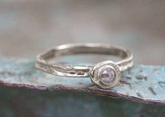 Raw Diamond Ring White Gold Diamond Ring Boho Engagement | Etsy