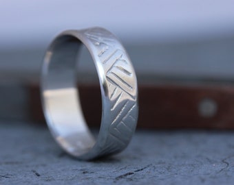 Wedding Bands, Men's Wedding Ring, White gold Ring, Rustic Wedding Ring, Textured Wedding Band, Man Gold Ring, Unique wedding band, 14k, 18k