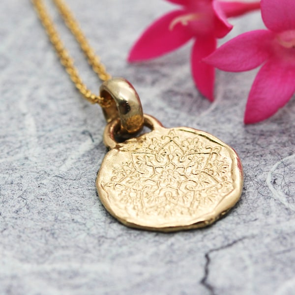 Gold Coin Necklace, Solid Gold Necklace, Gold Pendant Necklace, Solid Gold Necklace, 22k Gold Jewelry, Dainty Gold Necklace, 14K, 18K, Boho