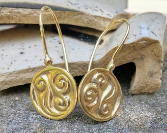 Solid Gold Earrings, Gold Drop Earrings, Ethnic Gold Earrings, 14k gold earrings, Coin Gold Earrings, Gold Boho Earrings,18k, 22k, Antique