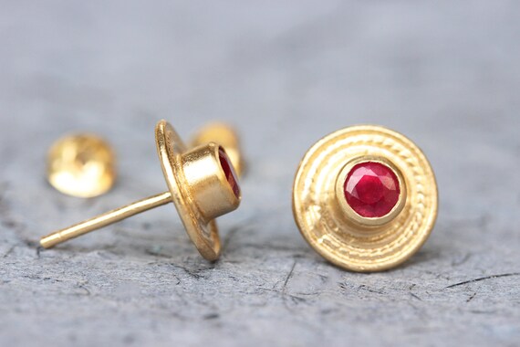 Solid Gold Earrings Gold Ruby Earrings Antique Style Earrings