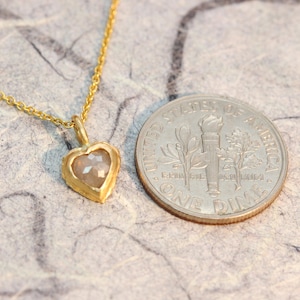 Heart Pendant Necklace, Solid Gold Necklace, Raw Diamond Necklace, Dainty Heart Necklace, Solitaire Necklace, Rustic Necklace, Boho Necklace image 9