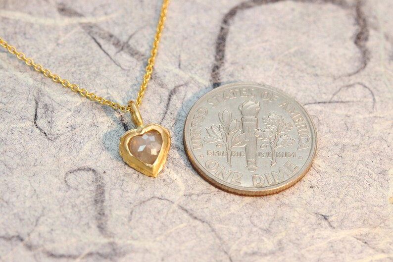 Heart Pendant Necklace, Solid Gold Necklace, Raw Diamond Necklace, Dainty Heart Necklace, Solitaire Necklace, Rustic Necklace, Boho Necklace image 9