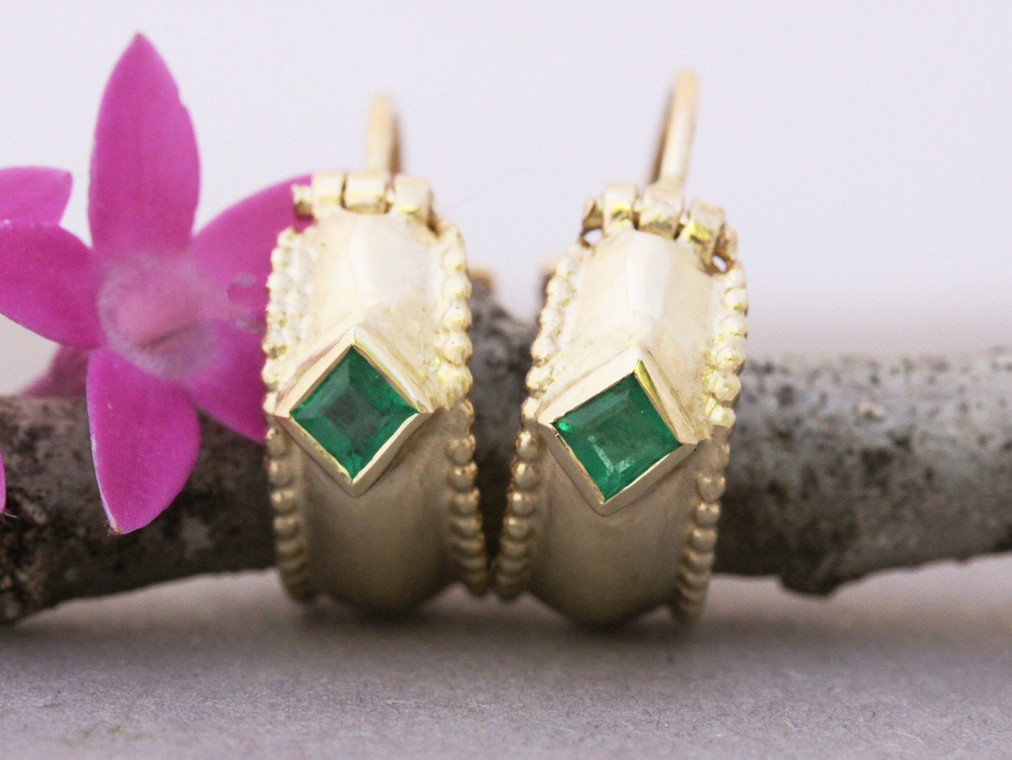 Gold Hoop Earrings Emerald Earrings 18k gold Earrings Solid Etsy