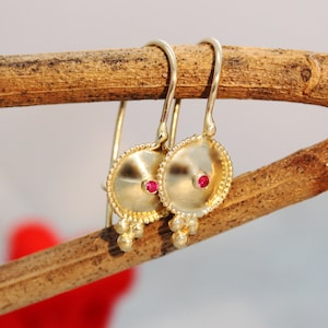 Ruby Earrings, Gold Earrings, Solid Gold Earrings, Bridal Earrings, Ethnic Gold Earrings, Boho Earrings, 18k Drop earrings, 14k, 22k, Indian