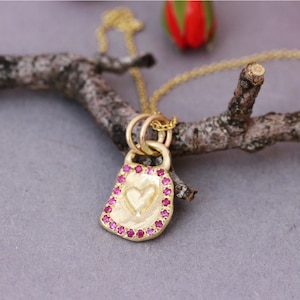 Gold Ruby Necklace, Gold Heart Necklace, Solid Gold Necklace, Dainty Necklace, Boho Gold Necklace, Heart Pendant Necklace, Charm Necklace