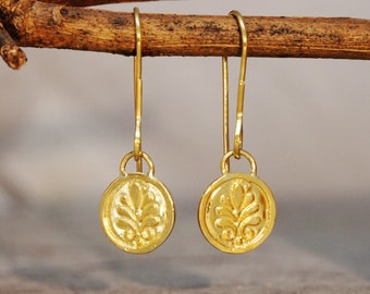 Solid Gold Earrings, Ethnic Gold Earrings, Gold Drop Earrings, 14k Gold Earrings, 18k Gold Earrings, Gold Coin Earrings, 22k Gold Earrings