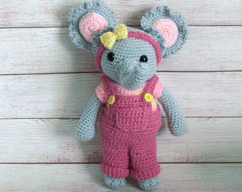 13 inch tall Crochet Elephant, Elephant Amigurumi, Elephant Doll