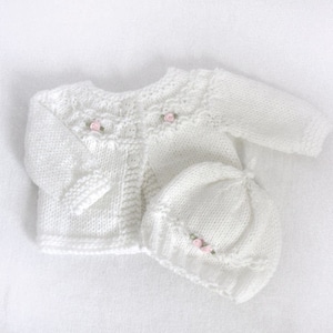 White Knit Baby Sweater Set, Newborn to 3 Months, White baby sweater, Baby Shower Gift