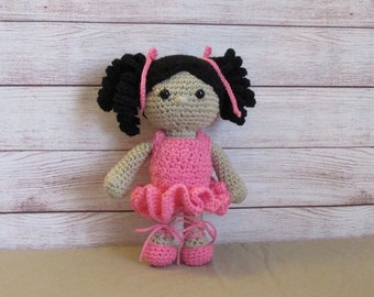 9 inch Crochet Ballerina Doll with pink ballerina dress and shoes, Amigurumi Ballerina,
