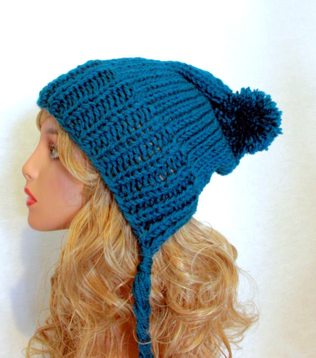 Knit Earflap Hat Earflap Hat Knitted Hat Teal Knitted Earflap Split