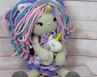 Crocheted Unicorn Girl Doll, Amigurumi Unicorn Girl, Crocheted Doll with Unicorn