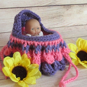 doll purse baby, Crochet Cradle Purse, Cradle Purse Crochet, Doll Purse Cradle, For 5 inch baby dolls, pink purse, purple childs purse
