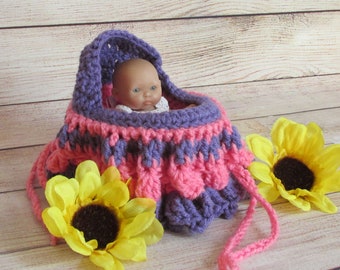 doll purse baby, Crochet Cradle Purse, Cradle Purse Crochet, Doll Purse Cradle, For 5 inch baby dolls, pink purse, purple childs purse