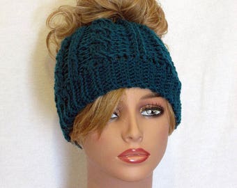 Ponytail Hat Teal, Hat Ponytail Teal, Teal Ponytail Hat, Messy Bun Hat, Crochet Bun Hat, Hat Messy Bun, Messy Bun Beanie, Ponytail Beanie