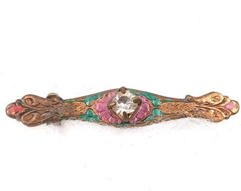 Gothic Victorian Bar Pin Gemstone Seed Pearl Lavalier Pendant