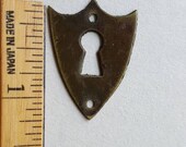 Shield Key Hole Escutcheon for Door Solid Brass China Cabinet Skeleton Key w Flowers Door Knob Backplate Apothecary Curio Lock Desk Drawer