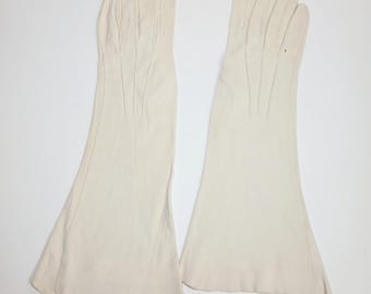 Vintage Kislav French Kidskin Leather Gloves Size 6 1/2 Cream White Opera Evening Gloves 1950s Bridal Prom Coquette Accessories