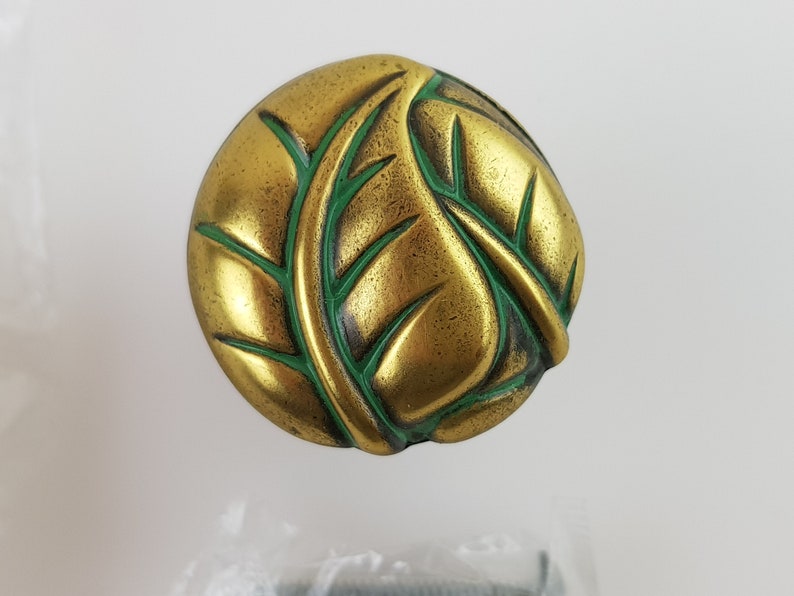 Vintage Brass Drawer Knob Pull Leaf Leaves Gold Green Verde Etsy