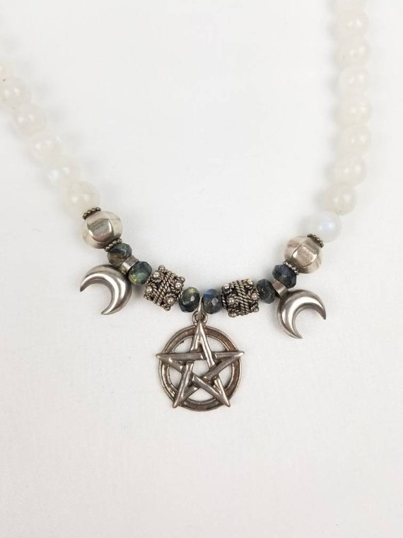 Triple Moon Goddess Necklace Moonstone Labradorite