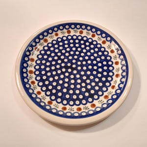Boleslawiec Polish Pottery 10-3/4 Plate Platter Mosquito Peacock Blue Dot Lead Free Oven Safe Easter Mothers Day Gift Daisies