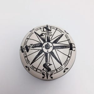 Nautical Ceramic Door Knob Set 2.25" Compass Rose Porcelain Door Knobs Antique Brass Hardware Coastal Beach House Decor Replacement