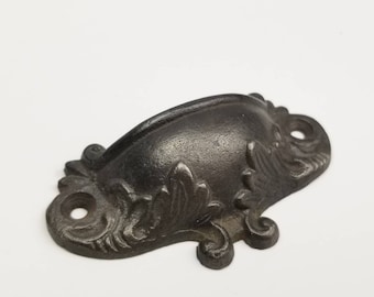 Cast Iron Bin Cup Drawer Pull Roses Leaf Vintage Style 2 3/8 inch Centers