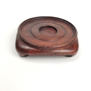 Carved Asian Wood Base Holds 4&quot; Vase Bowl Figurine Ginger Jar Mahogany Stand Socle Sculpture Crystal Stone Holder Trivet Miniature Footed