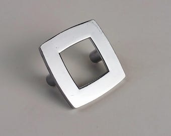 Mid Century Modern Chrome Square Drawer Pull Vintage Silver Cabinet Knob Retro Hollow Dresser Handle Space Age Hardware Canada 1.5 Inch