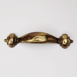 NOS Solid Brass Drawer Pull Handle Curved Gold Keeler Brass Company 4 1/2 long 3 1/2 centers