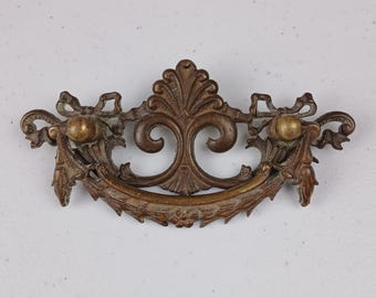 Antique Brass Dresser Drawer Pull Victorian Ribbon Gothic Style 3" Centers