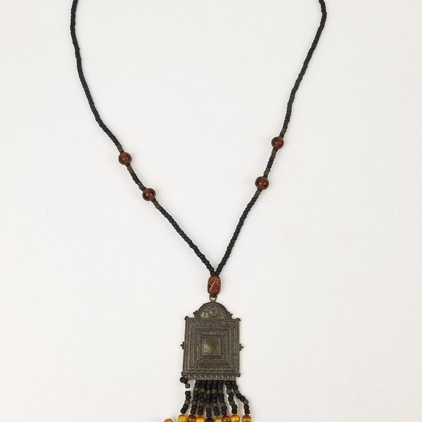 Berber Mosque Necklace Square Pendant Tuareg Coin Jingle Dress Boho Afghan Kuchi Tribal Dress Banjara Native Roma Kundan Festival Ornate