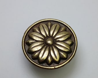 Antique Gold Flower Knob Single Hollywood Regency Drawer Pull Hardware French Provincial Chic Dresser Bureau Cabinet Solid Brass Bronze