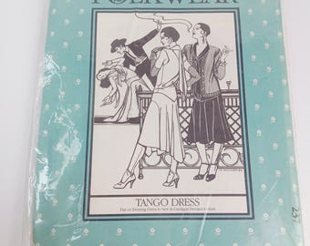 Vintage Folkwear 237 Tango Dress Sewing Pattern Uncut Misses 6-16 1920s Flapper Day Evening Gown & Knit Cardigan Sweater