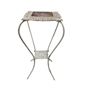 Vintage Shabby Chic Metall Blumenständer mit Blumenfliesen Akzent viktorianische englische Rosengarten Terrasse Topfpflanzenhalter Podest