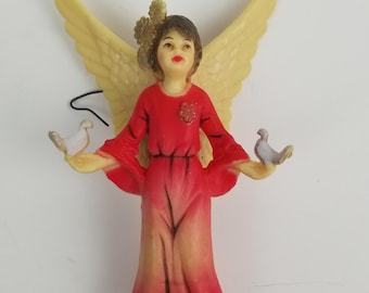 Vintage Nativity Angel Ornament 4" Gloria in Excelsis Deo Hanging Manger Creche Christmas