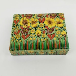 Schmuckschatulle 4x6 handgemalte Van Gogh Blumen aus Holz Schmuckschatulle Aufbewahrung für Perlen Lack Ware Rosenkranz handgefertigter Schatz Andenken