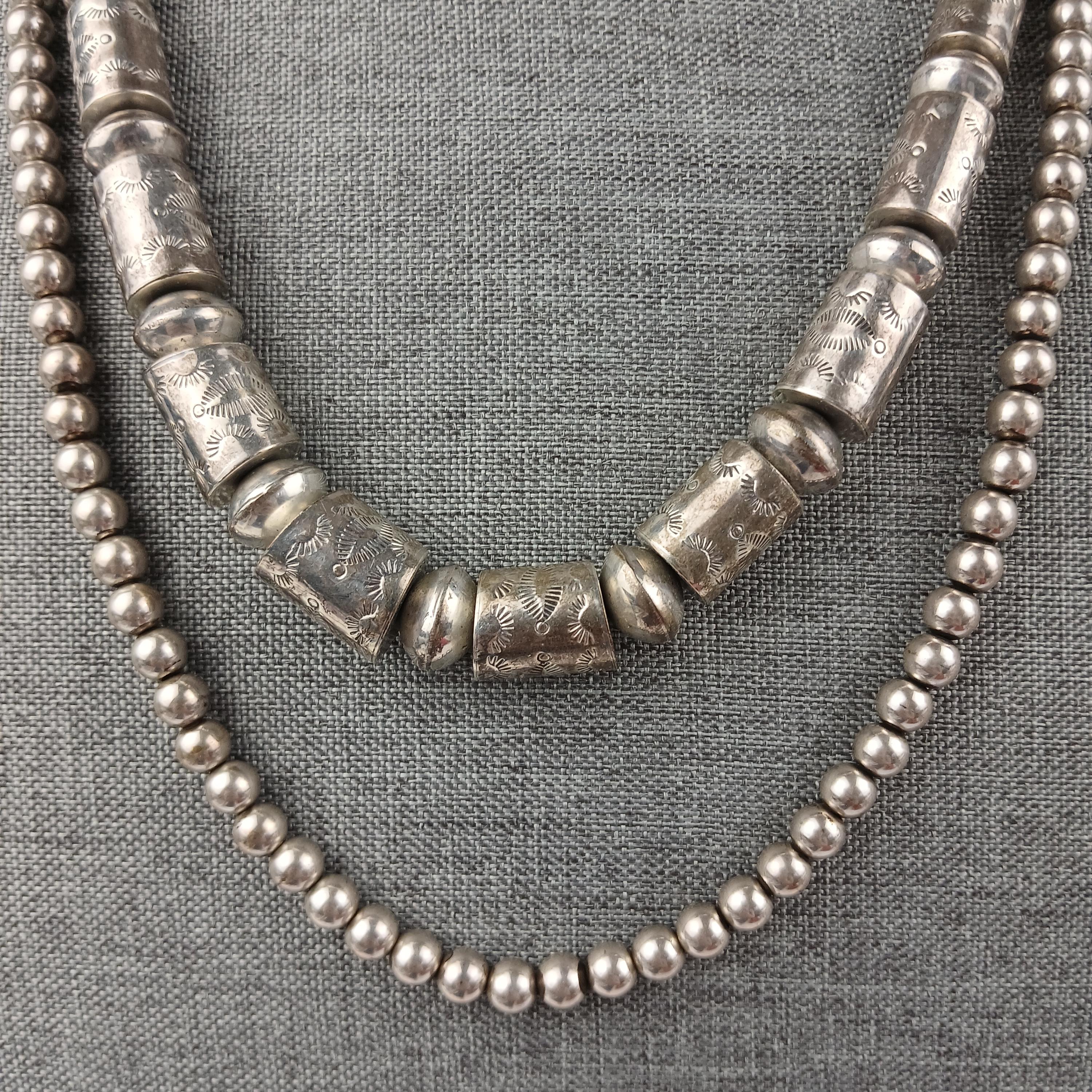 コレクション Vintage Navajo Silver Beads Necklace Navajo Pearl Necklace 2 Native American Silver Bead Necklace 25in
