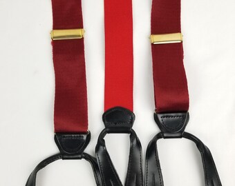 Vintage Suspenders Leather Button Braces Mens Black and Red Belt