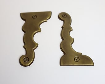 Antique Brass False Hinges Desser Corners Art Nouveau Furniture Restoration 4.25"