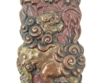 Foo Dog Page Turner Brieföffner Messing Kupfer Orientalisch Chinesisch Chinoiserie Viel Glück Schutzdrache Gargoyle