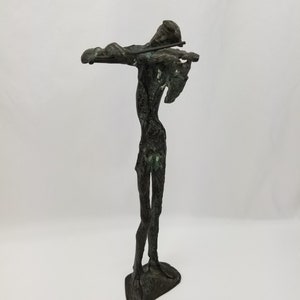 Bronze Sculpture 15 inch Violinist Midcentury Modern Brutalist Artwork Musician