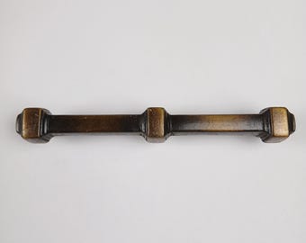 Aged Bronze Cabinet Door Pull 5 1/2 inches Long Midcentury Modern Handle 4 3/4 Centers