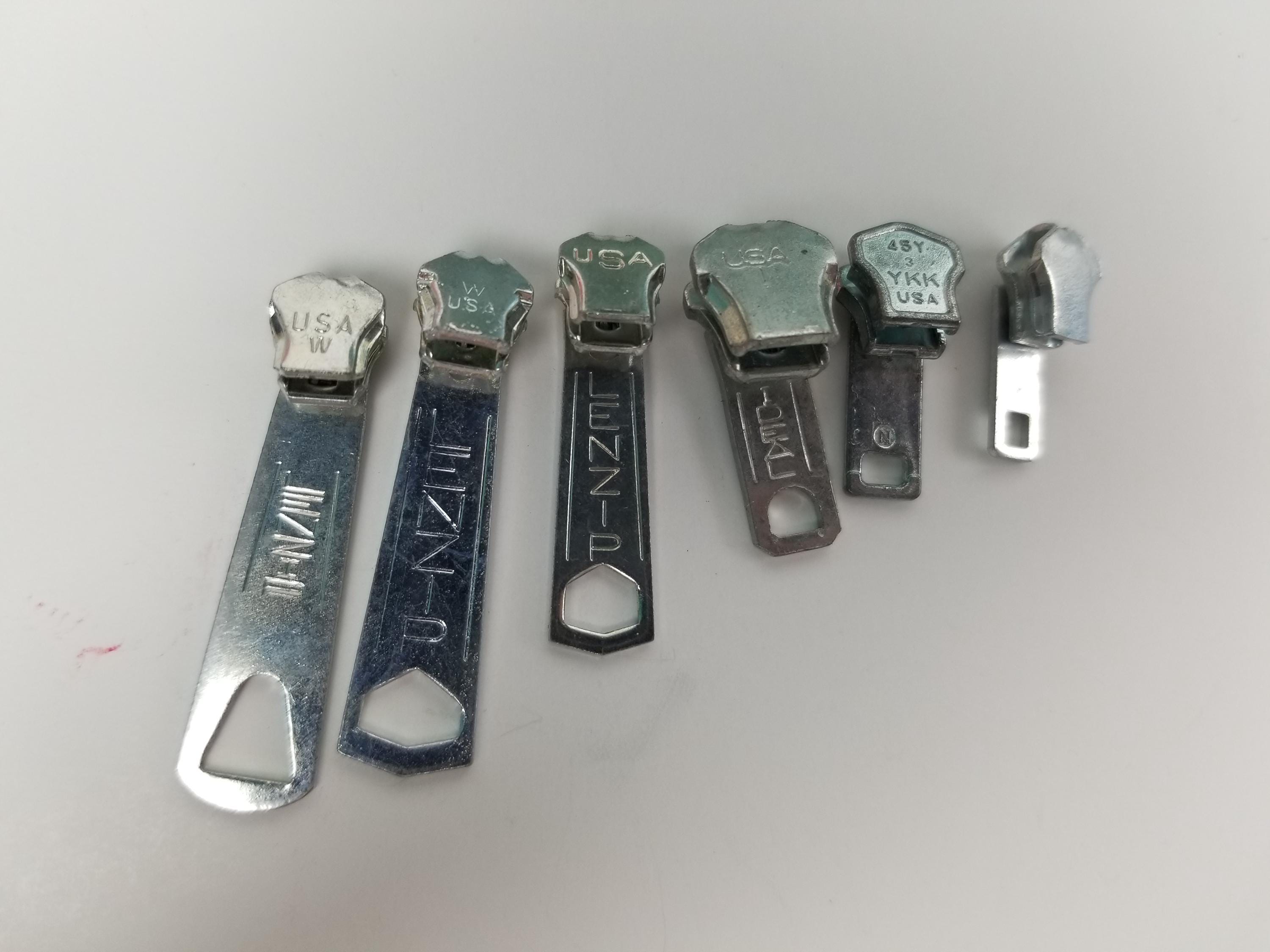 Vintage Zipper 10pc Silver Metal USA Made Lenzip Slides Ideal YKK