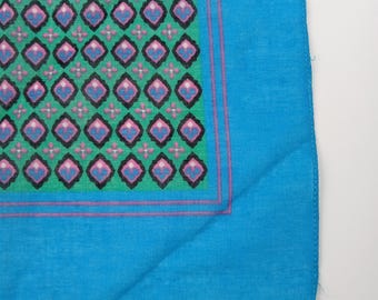 Vintage Scarf 22" Blue Wildflower Handkerchief Prairie Dress Country Chic Outfit Pocket Square Hair Scrunchy