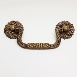 Vintage Ornate Brass Drawer Pull 3.5 Inch Centers K3905 Keeler Brass Drop Bail Handle Antique Dresser Cabinet Replacement Hardware