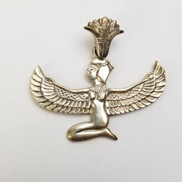 Taxco Egyptian Goddess Isis 925 Sterling Silver 2in Necklace Pendant Winged Wings Signed Hallmarked Altar Offering Pocket Shrine Magick