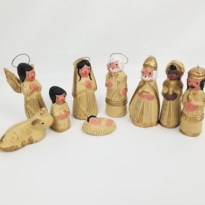 Vintage Mexican Clay Nativity Scene Handpainted Tonala Christmas Decor